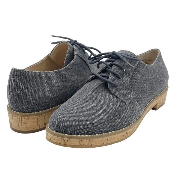14th & Union Gray Linen Canvas Cork Oxford Lace-Up Loafer Shoe Women's Size 8.5 - Picture 3 of 15